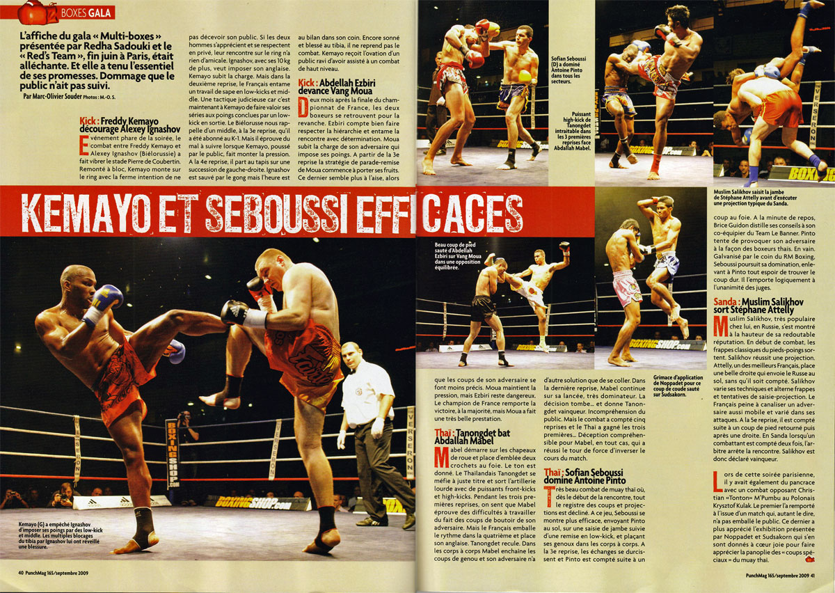 Punch Mag 165 Septembre 2009, Kick Boxing, Muay Thaï, Alexey Ignoashov, Freddy Kemayo, Sofian Seboussi, Sudsakorn, Abdellaah Ezbiri, Vang Moua