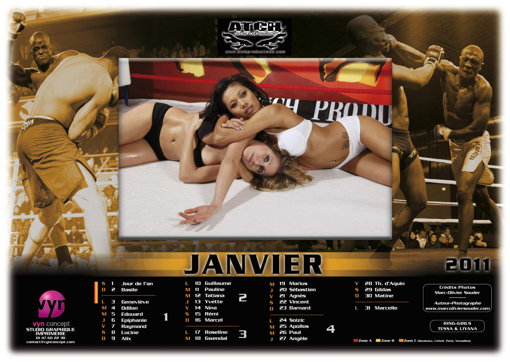 Atch Productions, 100 pour 100 fight, calendrier 2011, Liyana Apsara, Tessa